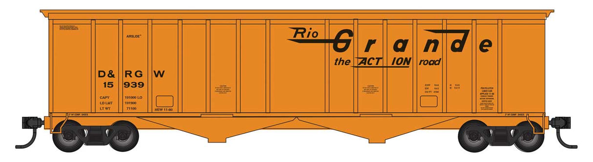 WalthersMainline HO 50' 2-Bay Airslide(R) Covered Hopper - Ready to Run -- Denver & Rio Grande Western (D&RGW) #15939