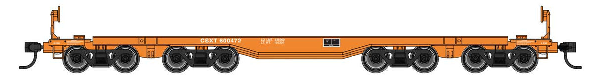 WalthersProto HO 66' Heavy-Duty 4-Truck Flatcar - Ready to Run -- CSX #600472
