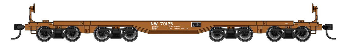 WalthersProto HO 66' Heavy-Duty 4-Truck Flatcar - Ready to Run -- Norfolk & Western (N&W) #70125
