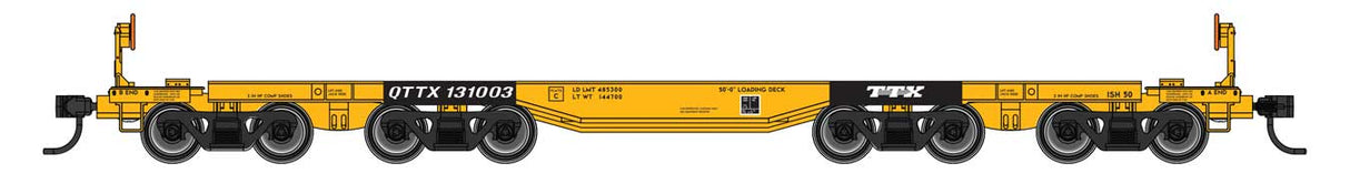 WalthersProto HO 66' Heavy-Duty 4-Truck Flatcar - Ready to Run -- Trailer Train (TTX) #131003