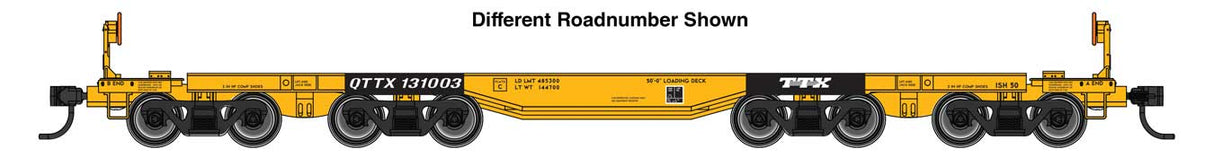 WalthersProto HO 66' Heavy-Duty 4-Truck Flatcar - Ready to Run -- Trailer Train (TTX) #131004