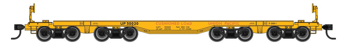 WalthersProto HO 66' Heavy-Duty 4-Truck Flatcar - Ready to Run -- Union Pacific (UP) #50020