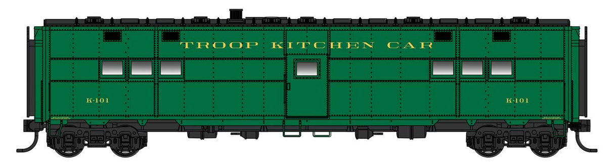 WalthersProto HO ACF-Built Troop Kitchen Car - Lighted - Ready to Run -- Troop Kitchen #K101