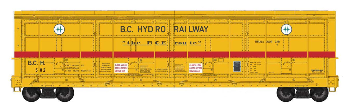 WalthersProto 56' Thrall All-Door Boxcar - Ready to Run -- BC Hydro #502