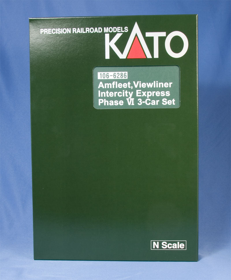 Kato Intercity Express 3-Car Set w/lights - Ready to Run -- Amtrak (Phase IVb; silver, blue, red Pinstripes; 2000s Logo)