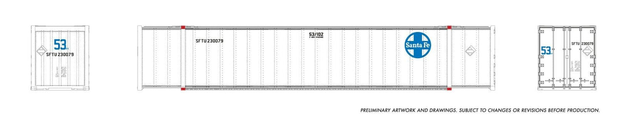 Rapido Trains HO 53' high-cube Container (2-pack): ATSF