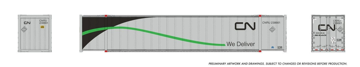 Rapido Trains HO 53' high-cube Container (2-pack): CN - We Deliver (Green)