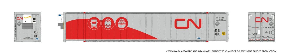 Rapido Trains HO 53' high-cube Container (2-pack): CN - Tri-modal Scheme