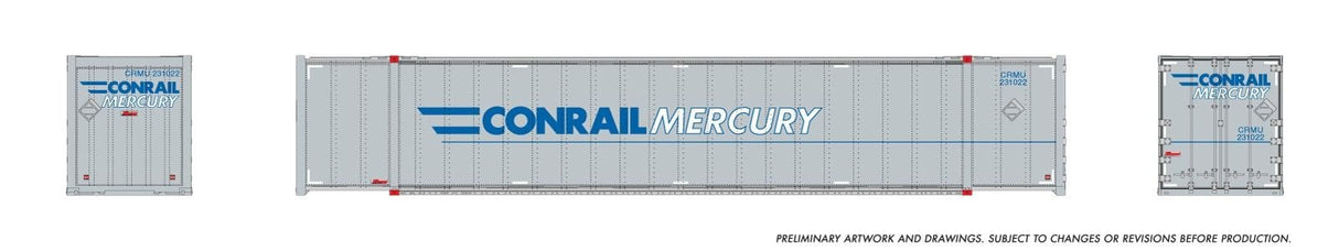 Rapido Trains HO 53' high-cube Container (2-pack): Conrail - Mercury