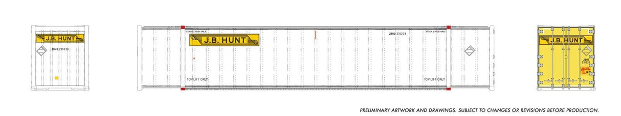 Rapido Trains HO 53' high-cube Container (2-pack): JB Hunt - Early