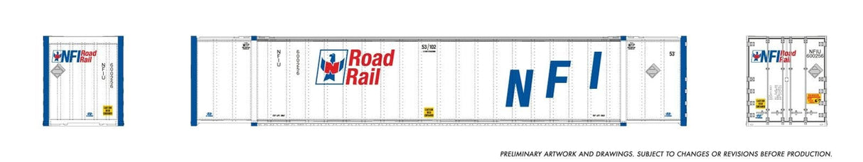 Rapido Trains HO 53' high-cube Container (2-pack): NFI RoadRail
