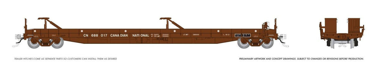Rapido Trains HO Vancouver Iron Works Piggyback Flatcar: Canadian National: Single Car -- Random Road # from set #3