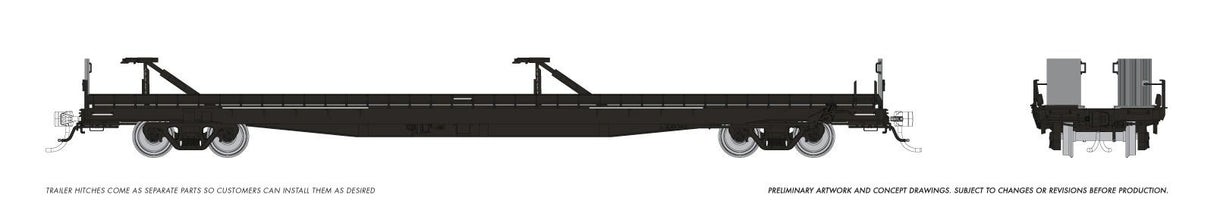 Rapido Trains HO Marine Industries Piggyback Flatcar: Black, unlettered: Single Car
