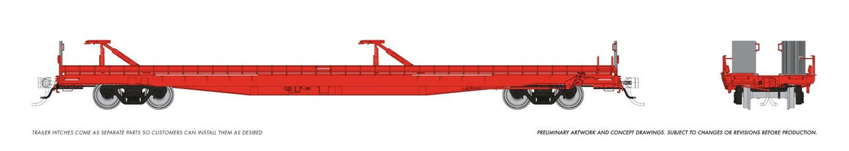 Rapido Trains HO Marine Industries Piggyback Flatcar: Red, unlettered: Single Car
