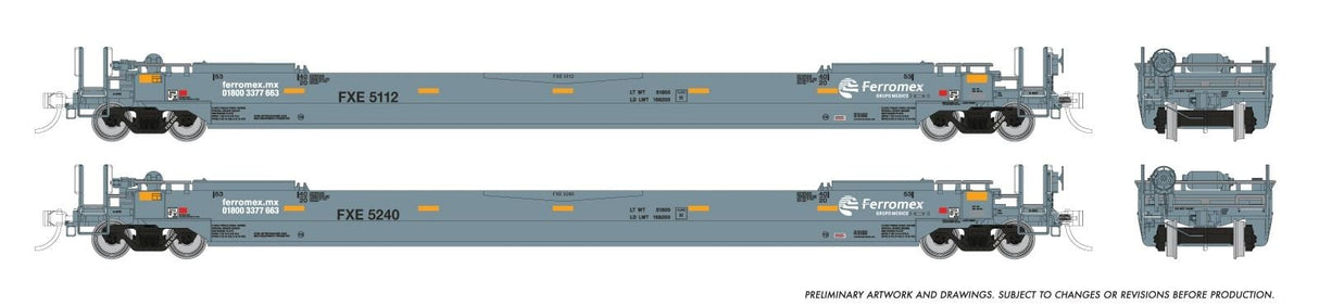 Rapido Trains HO 53' Husky-Stack well car 2-Pack: Ferromex: Single Car -- Random Road # from set