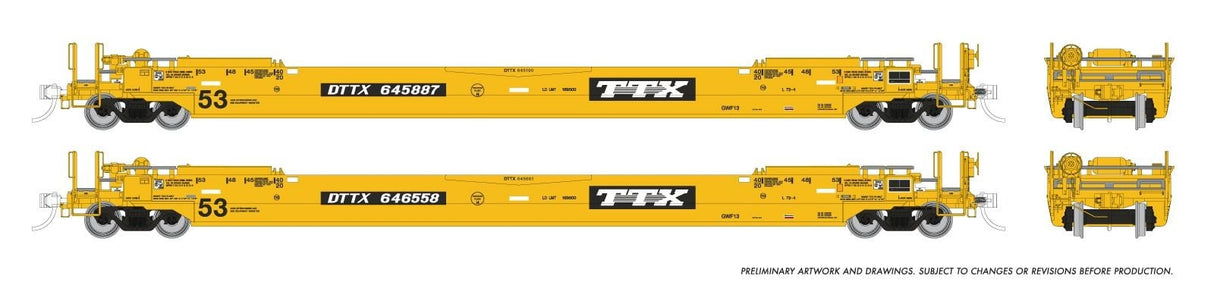 Rapido Trains HO 53' Husky-Stack well car 2-Pack: TTX - As Delivered: 3-Pack