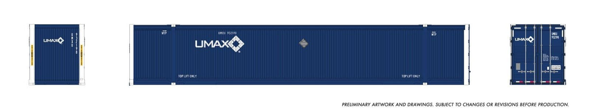 Rapido Trains HO 53' Reinforced Outside-Braced Container (2-pack): Umax