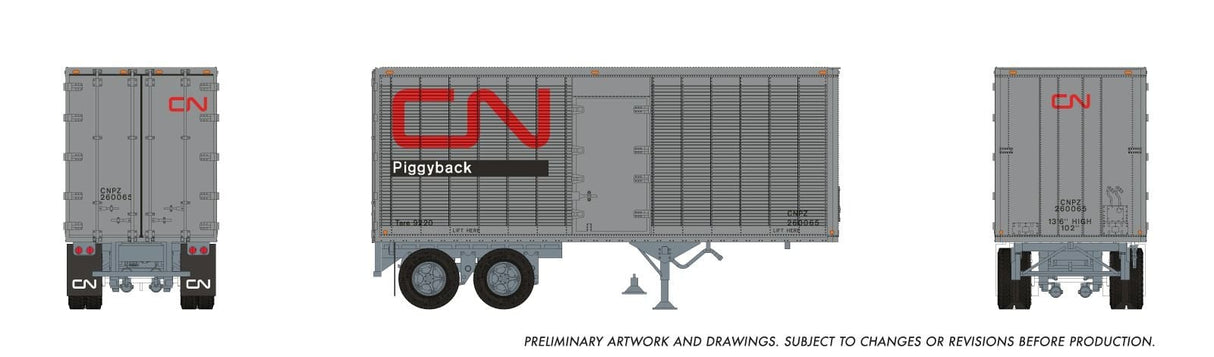 Rapido Trains HO 26' Can-Car Trailer: CN Piggyback: #260065