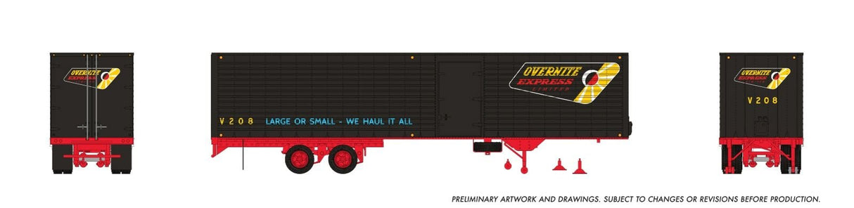 Rapido Trains HO 40 Fruehauf Fluted Side Volume Van: Overnite - Black: #V220