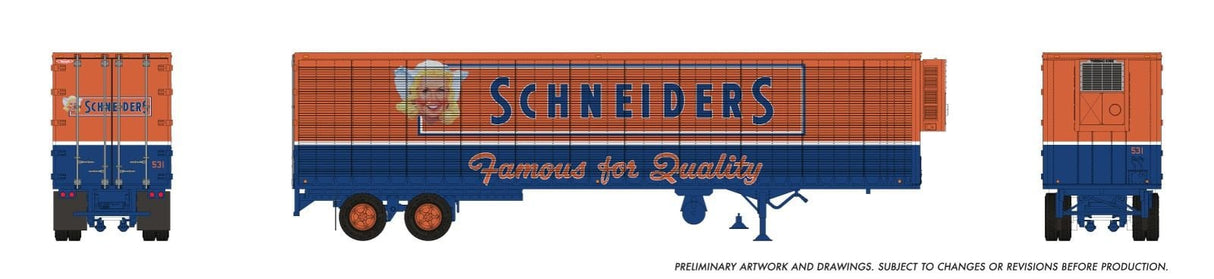 Rapido Trains HO 45' Trailmobile Dry Van Trailer: Schneiders Meats: #546