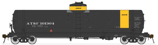 American Limited Models HO GATC Welded Tank Car - Ready to Run -- Santa Fe 101290 (black, yellow, Gasoline Service) - 147-1842