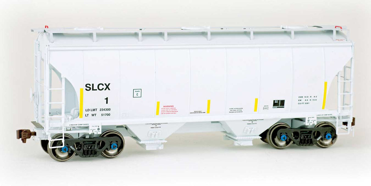 American Limited Models TrinityRail 3281 Cu.Ft. 2-Bay Covered Hopper - Ready to Run -- St Lawrence Cement SLCX #1 (2007, gray, yellow conspicuity marks) - 147-2006