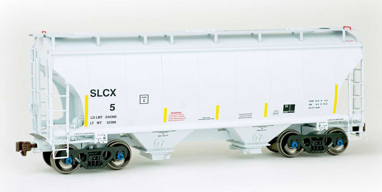 American Limited Models TrinityRail 3281 Cu.Ft. 2-Bay Covered Hopper - Ready to Run -- St Lawrence Cement SLCX #5 (2007, gray, yellow conspicuity marks) - 147-2008