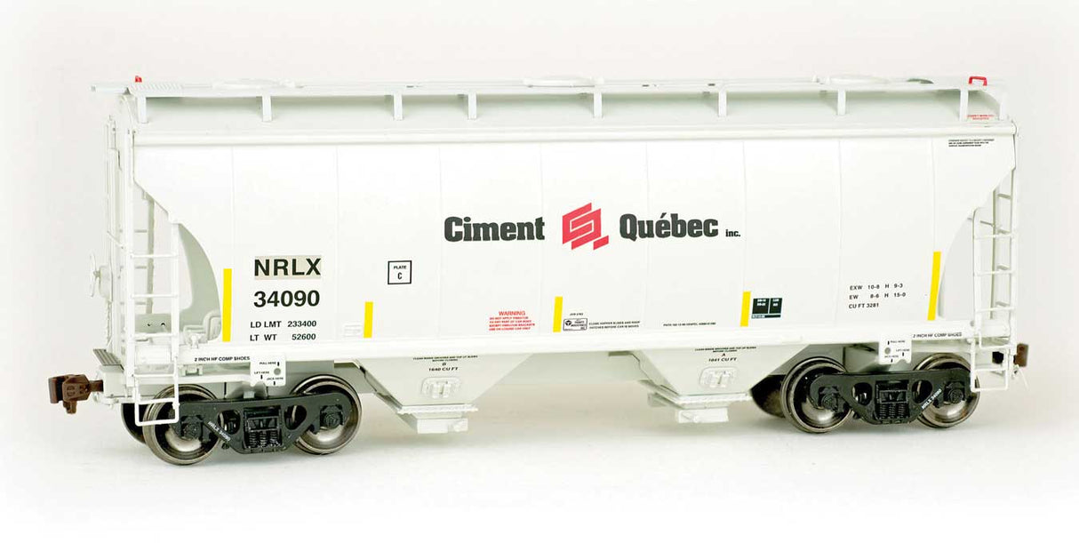 American Limited Models TrinityRail 3281 Cu.Ft. 2-Bay Covered Hopper - Ready to Run -- CIT Group/Capital Finance NRLX #34090 (Ex-Ciment Quebec, 2005, gray, yellow - 147-2024