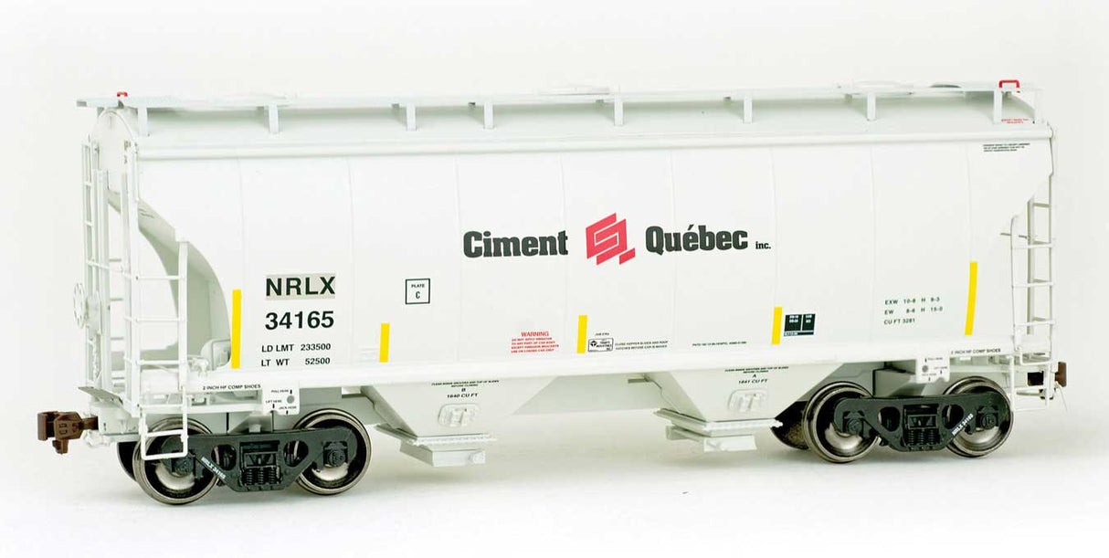 American Limited Models TrinityRail 3281 Cu.Ft. 2-Bay Covered Hopper - Ready to Run -- CIT Group/Capital Finance NRLX #34165 (Ex-Ciment Quebec, 2005, gray, yellow - 147-2028