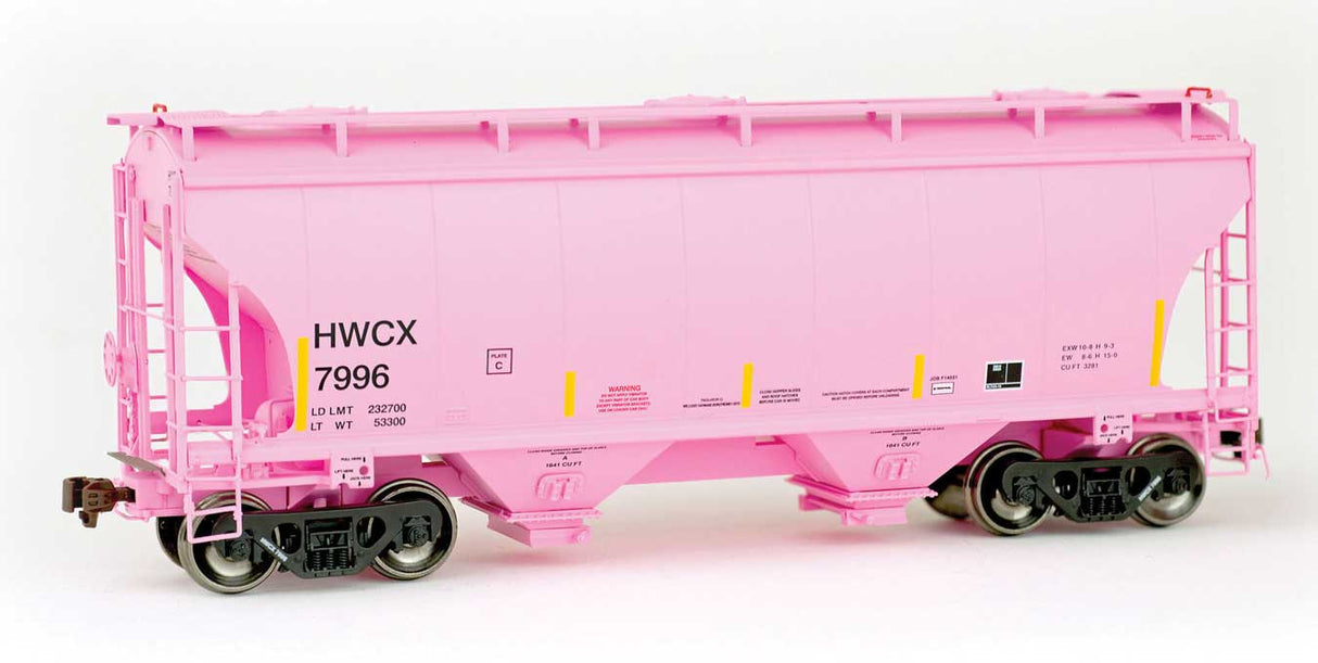 American Limited Models TrinityRail 3281 Cu.Ft. 2-Bay Covered Hopper - Ready to Run -- Halliburton HWCX #7996 (pink, yellow conspicuity marks) - 147-2033