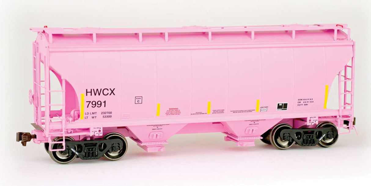 American Limited Models TrinityRail 3281 Cu.Ft. 2-Bay Covered Hopper - Ready to Run -- Halliburton HWCX #7991 (pink, yellow conspicuity marks) - 147-2035