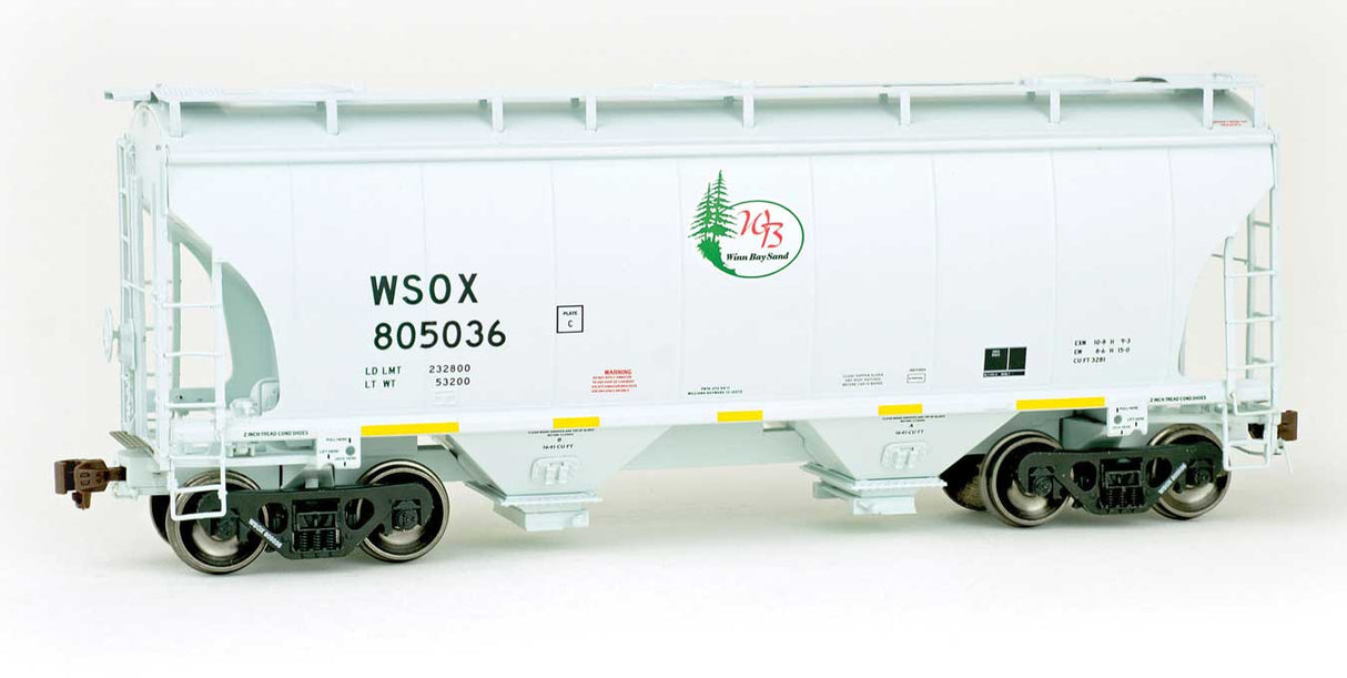 American Limited Models TrinityRail 3281 Cu.Ft. 2-Bay Covered Hopper - Ready to Run -- First Union Rail WSOX #805036 (2011, gray, green, red, yellow conspicuity ma - 147-2051