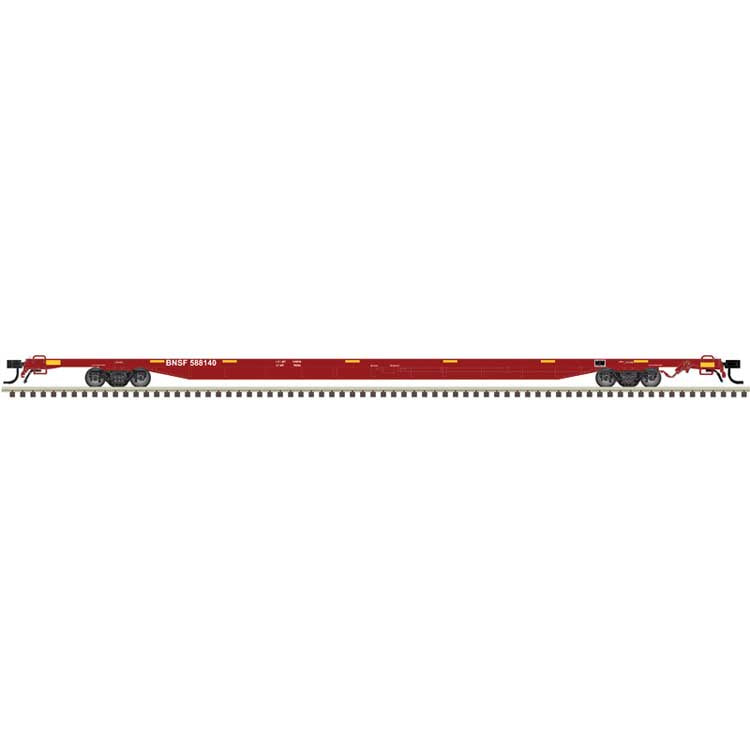Atlas N Master Series 89'4" Flat Car - BNSF Railway #588140 (Boxcar Red, yellow conspicuity marks)