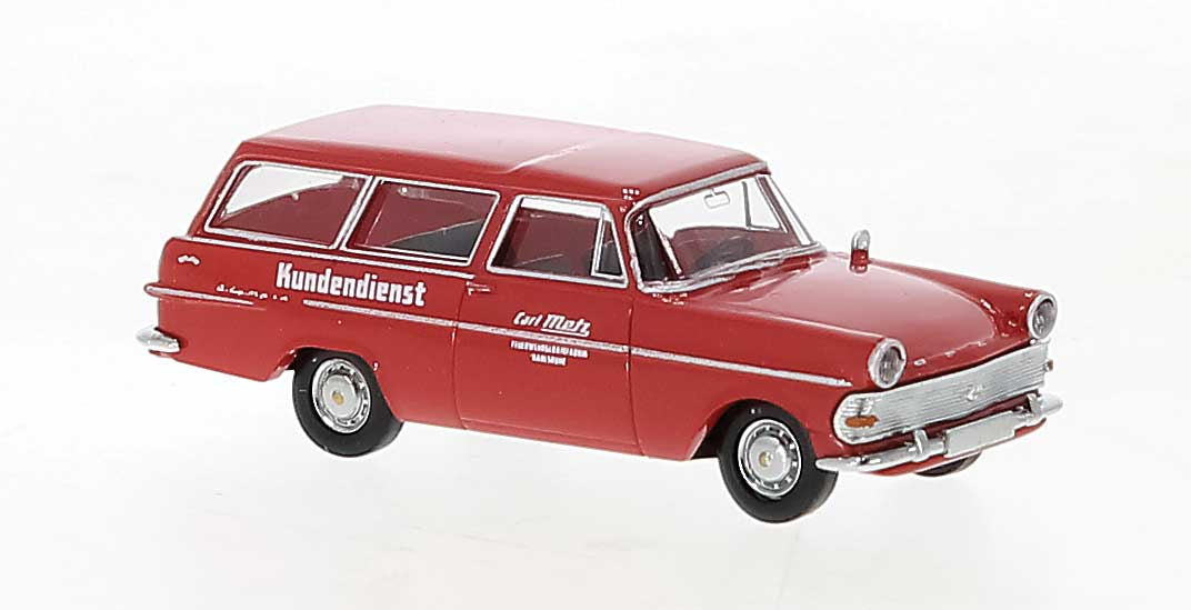 Brekina HO 1960-1963 Opel Rekord PII Station Wagon - Assembled -- Metz, Karlsruhe Service (red, white, German Lettering)