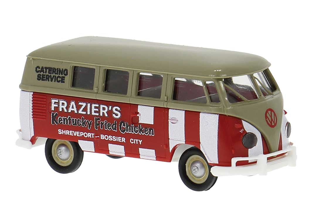 Brekina 1960 Volkswagen T1b Passenger Van - Assembled -- Frazier's Kentucky Fried Chicken (gray, red, white)