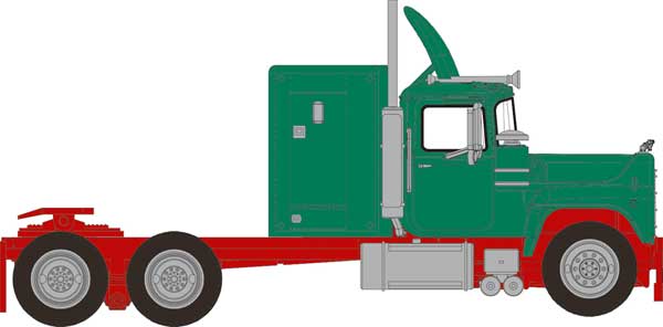 Brekina HO 1970 Mack RS 700 Sleeper-Cab Semi Tractor Only - Assembled -- Green, Red