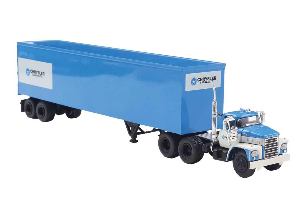 Brekina HO 1960-1976 Dodge LCF Semi Tractor w/Van Trailer - Assembled -- Chrysler (blue, white)