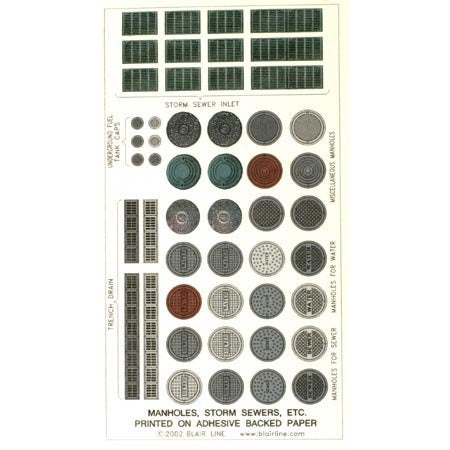 Blair Line N-Scale Manhole Covers & Storm Drains -- Printed, Self-Adhesive Details