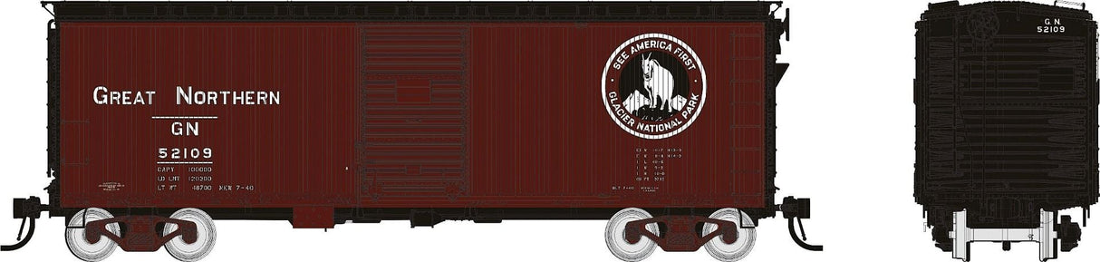 Rapido Trains HO GN 40' Wood-sided Boxcar: GN - Mineral Red w/ Front Facing Goat: 6-Pack