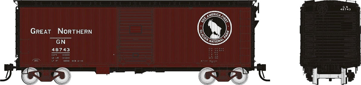 Rapido Trains HO GN 40' Wood-sided Boxcar: GN - Mineral Red w/ Side Facing Goat: Single Car -- Random Road # from set