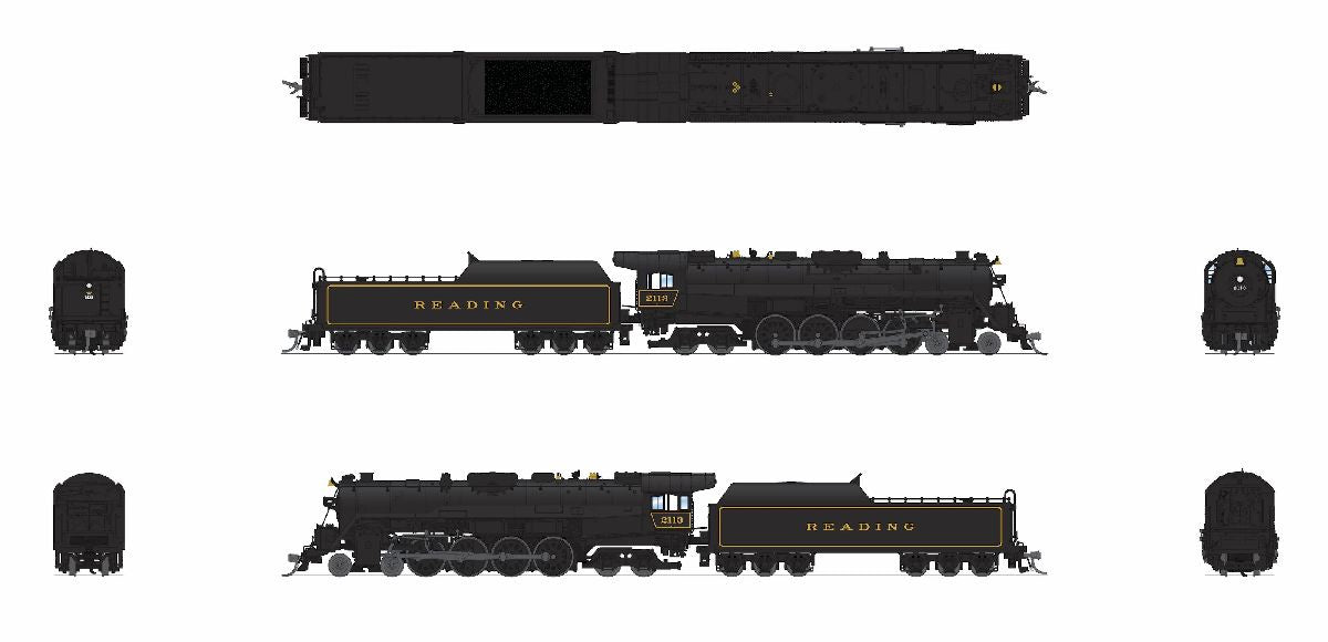 Broadway Limited N RDG Class T-1 4-8-4 - Standard DC - Stealth -- Reading #2120 (In-Service, black, yellow)