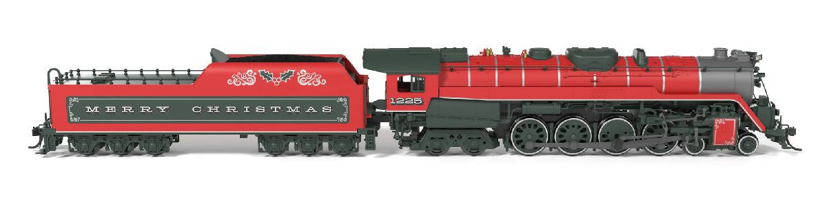 Broadway Limited N RDG Class T-1 4-8-4 - Standard DC - Stealth -- Christmas #1225 (Fantasy Holiday Scheme, red, black)