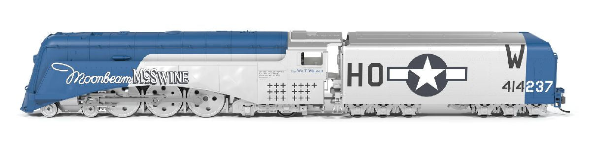 Broadway Limited HO Streamlined 4-6-4 Hudson, Disc Drivers - Standard DC - Stealth -- US Army Air Force USAAF (Fantasy Moonbeam McSwine Scheme, silver, blue)