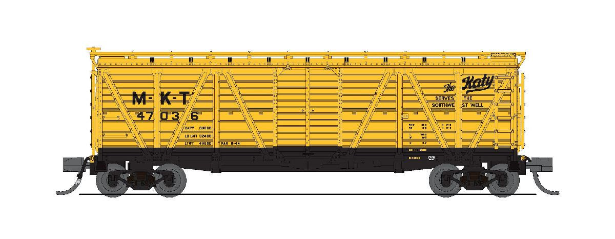 Broadway Limited N 40' Stock Car with Hog Sounds - Ready to Run -- Missouri-Kansas-Texas (MKT) #47242 (yellow, black, Katy Logo)