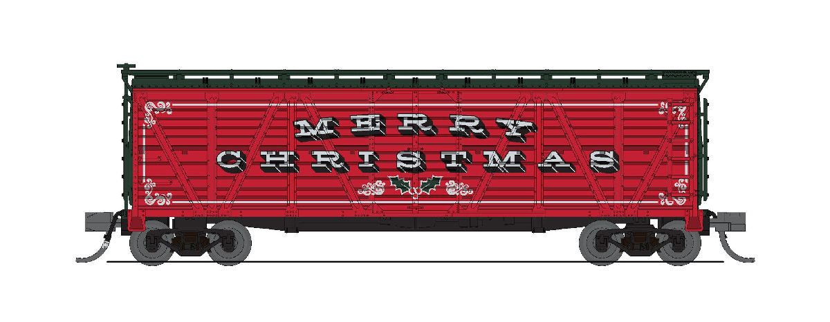 Broadway Limited N 40' Stock Car with Holiday Songs & Sounds - Ready to Run -- Merry Christmas (red, white)