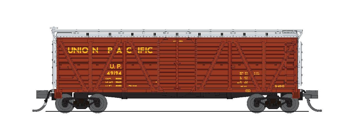 Broadway Limited N PRR K7 Stock Car No Sound 2-Pack - Ready to Run -- Union Pacific (UP) #49397, 49418 (Boxcar Red, gray)