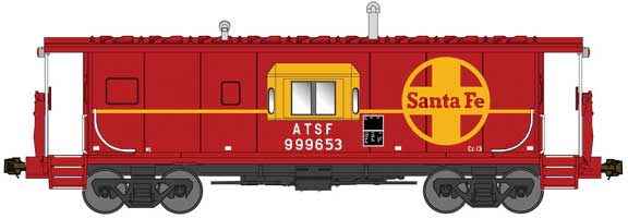 Bluford Shops N International Car Half-Bay Window Caboose - Ready to Run -- Santa Fe #999653 (red, yellow, Large Logo)