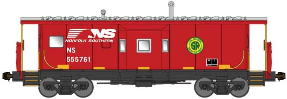 Bluford Shops N International Car Bay Window Caboose Phase 1 - Ready to Run -- Norfolk Southern #555761 (red, silver, Horse Head & SOU Heritage Logo)