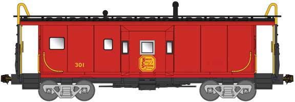 Bluford Shops N International Car Bay Window Caboose Phase 1 - Ready to Run -- Kansas City Southern #301 (Deramus Red, yellow)