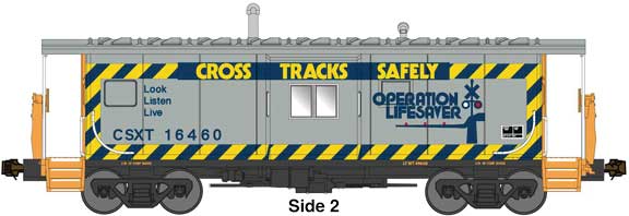 Bluford Shops N International Car Bay Window Caboose Phase 4 - Ready to Run -- CSXT #16431 (gray, blue, yellow, Cross Tracks Safely Slogan)